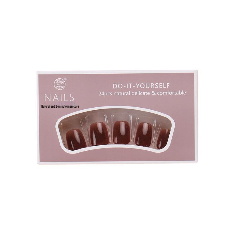 Caramel Ombre Nail Art Stickers for Autumn & Winter - Removable Short Brown Fake Nails for Students