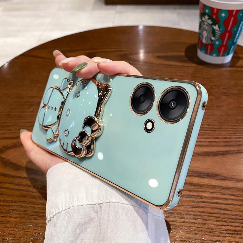 Redmi 11C Mobile Phone Case Electroplated KT Cat Bracket Makeup Mirror Redmi 11C Silicone Soft Case Protective Case