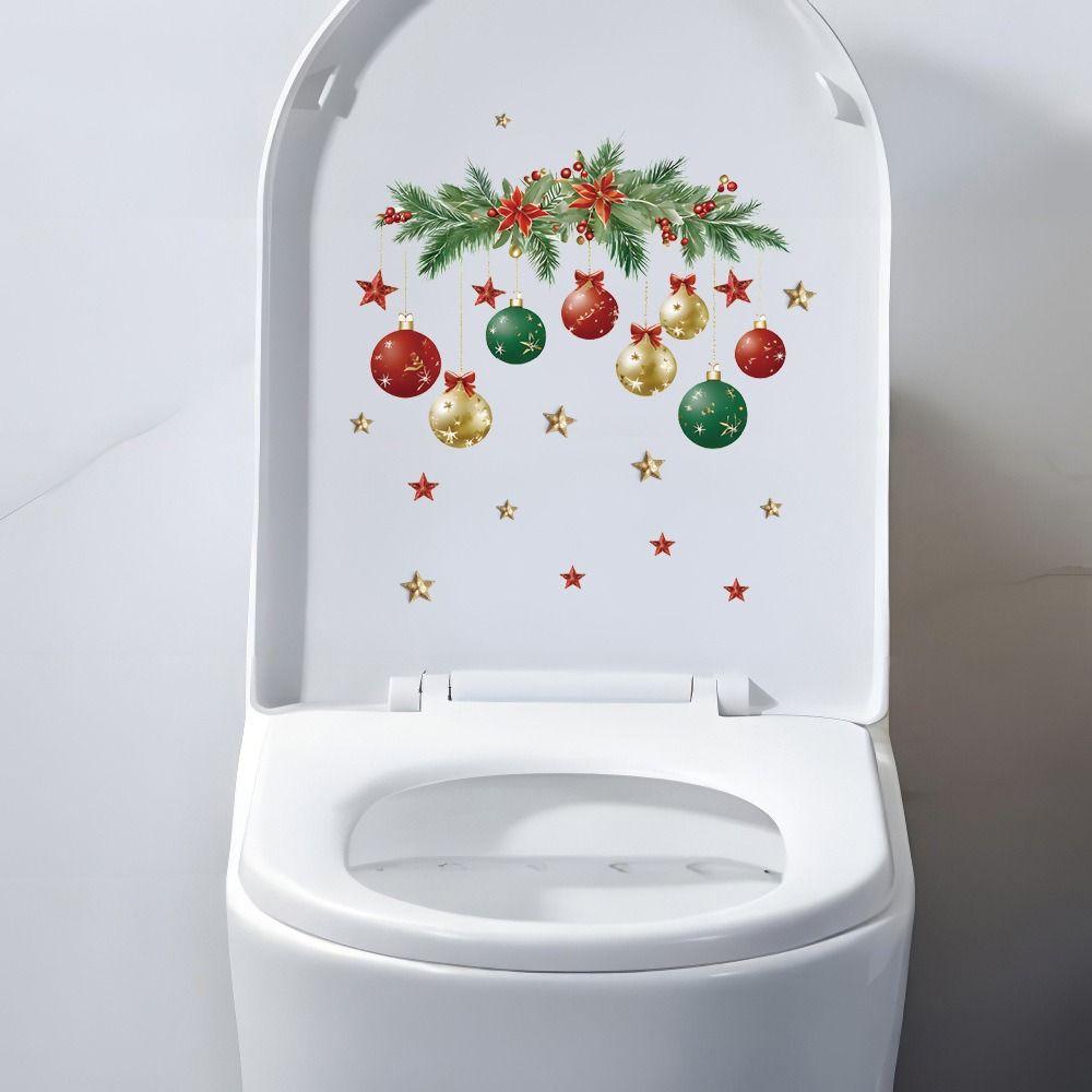 Multicolor Christmas Toilet Sticker Cartoon Xmas Ball Xmas Sticker Santa Broken Wall PVC Merry Christmas Decoration