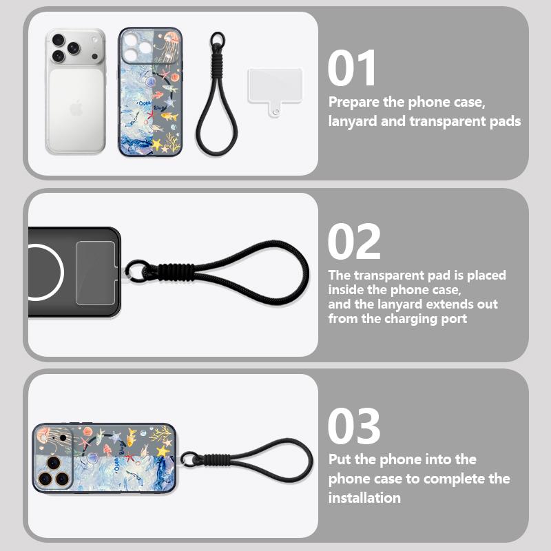 Custodia con Cinturino a Mano Stampa Pesci dell'Oceano Squalo Per iPhone 17 Pro Max iPhone 16 15 14 13 Pro Max Magnetica Per Magsafe Ibrida TPU+PC Copertura Opaca
