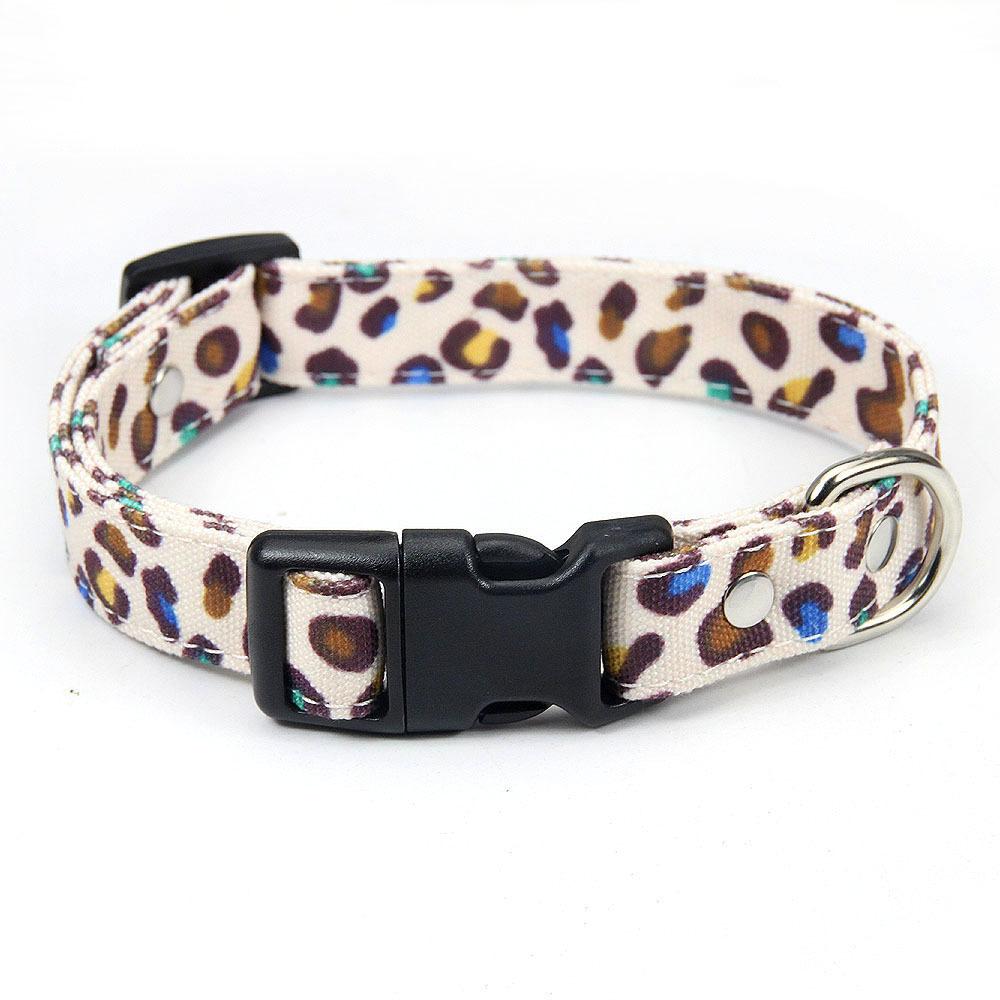 Pet collar dog lettering metal traction cat neck ring leopard print Japanese and Korean dog collar dog neck ring pet