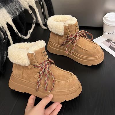 Snow Boots Real Lamb Wool Cotton Shoes Winter New Piled Thickened Northeast Thick Sole Heightened Non-slip Short Boots