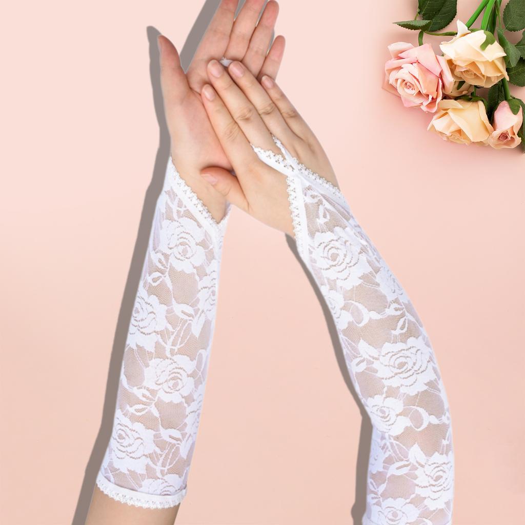Elegant Lace Fingerless Rose Flower Gloves for Women Vintage Long Gloves for Parties and Evening Event Cosplay Props