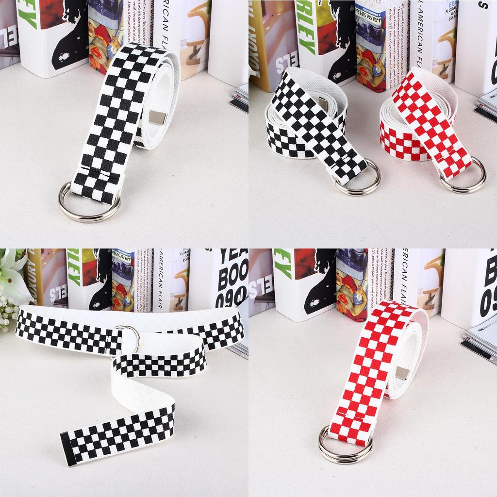 Nylon Weave Belt With Double Ring Buckle And Checkered Design For College Students