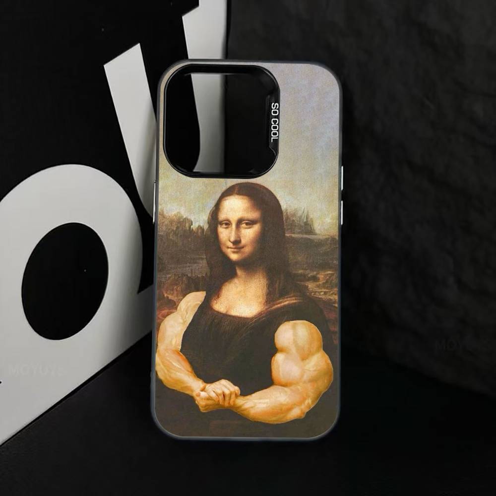 Humorous M-Mona L-Lisa Art Phone Case For iPhone 17,16,15,14,13,12,11 Plus,Pro Max,XS,Colored Silver Plated Inside Cover