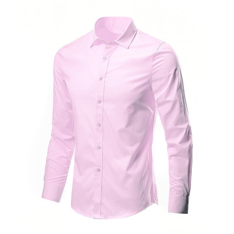 Men's Slim Fit Korean Style White Long Sleeve Shirt - Business Formal & Casual