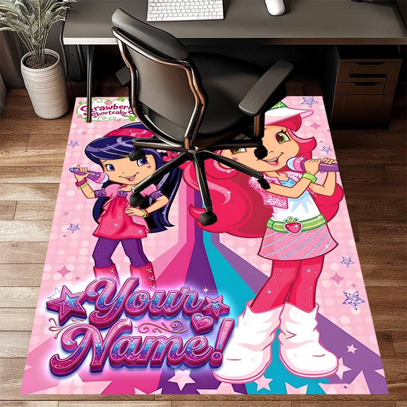 Princess Strawberry Design Area Rug Personalized Name- Non-Slip, Soft & Cozy Floor Mat for Living Room, Office - Indoor/Outdoor Carpet