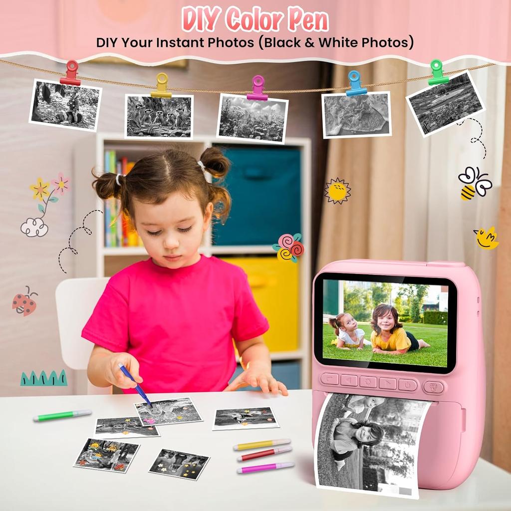 Instant Print Camera for Kids, 3.0" HD 32MP Kids Camera 1080P with 3 Rolls of Printer Paper, Birthday Gifts Toy for 3-12 Year Old Girls Boys with