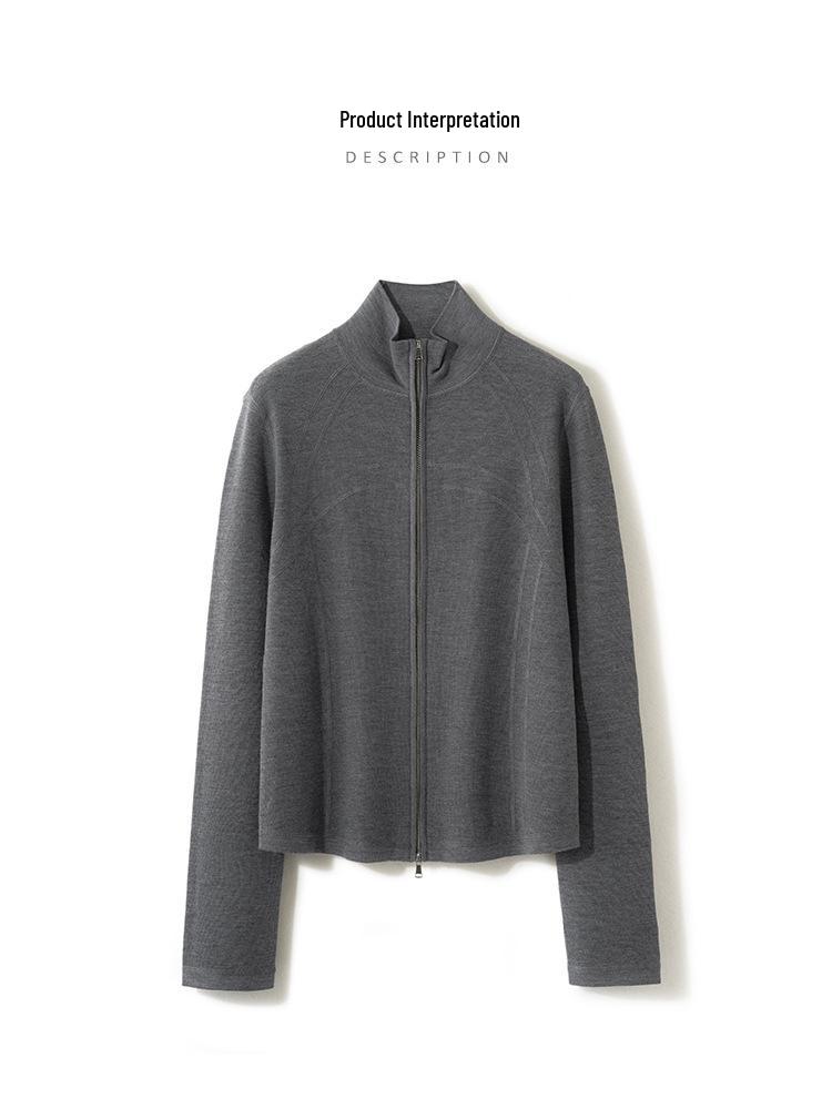 2026 Women's Slimming Wool Zip-Up Jacket with Stand Collar