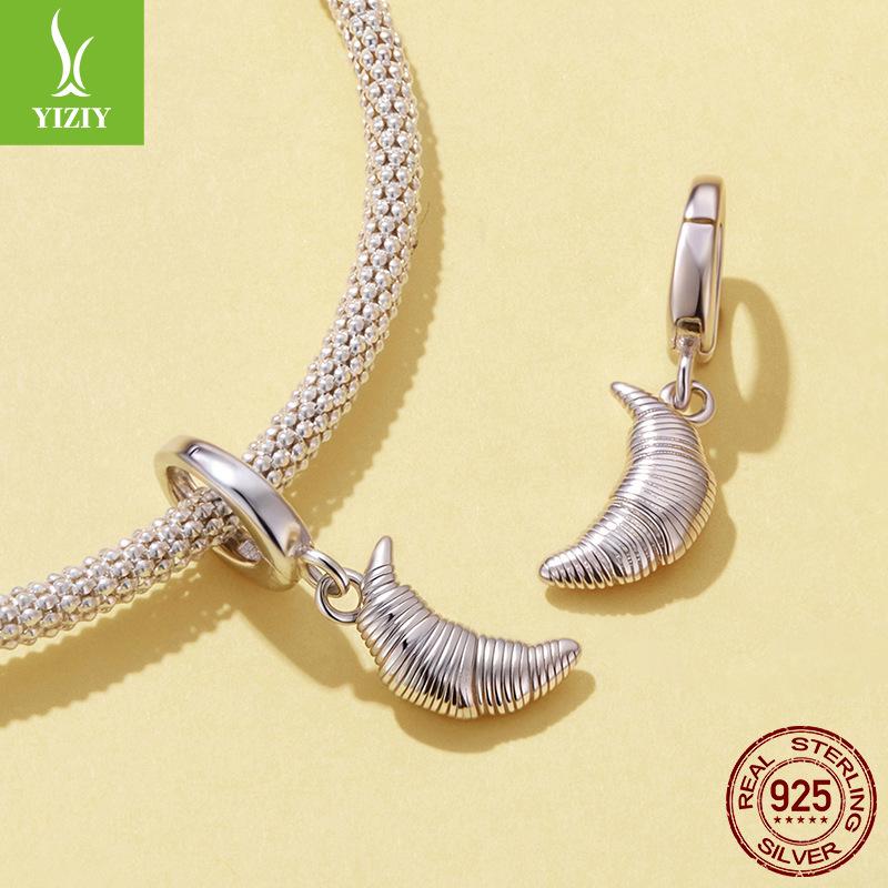 Creative Design Sense Opening And Closing Buckle Croissant Pendant Accessories S925 Sterling Silver French Romantic Wind Beads