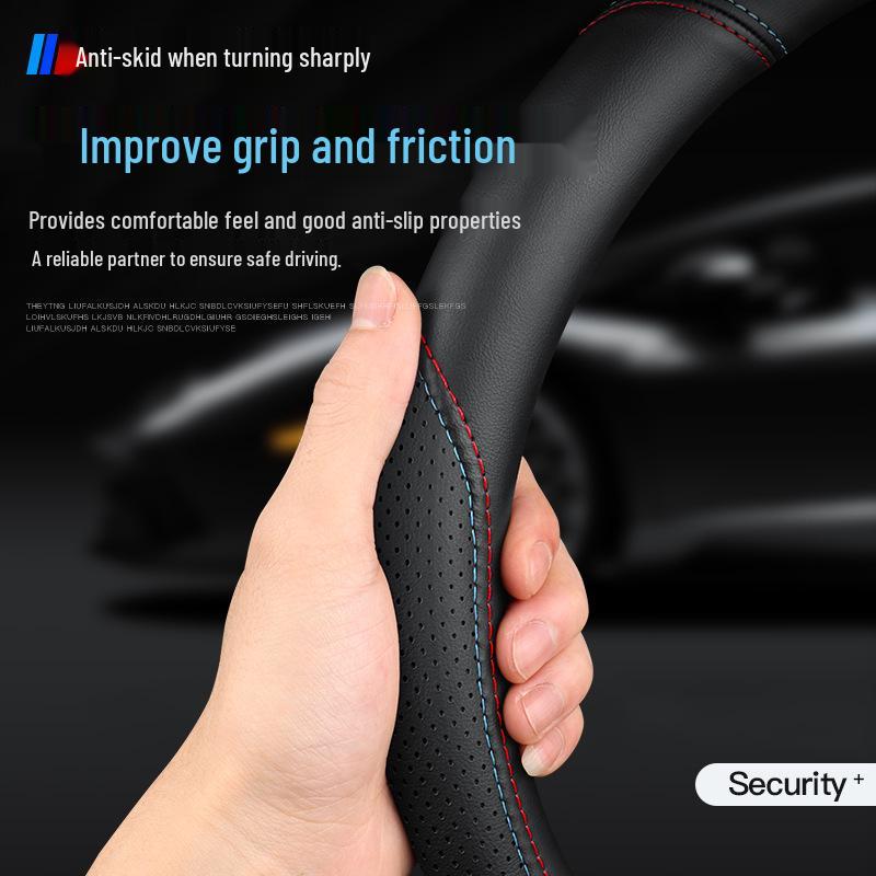 Ford-Compatible Leather Steering Wheel Cover for Focus, EcoSport, Taurus, Edge, Escort, Kuga, Mondeo