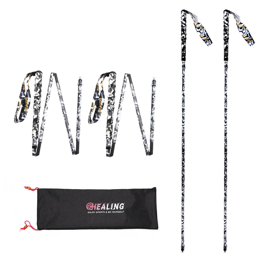 OKHEALING Modern Carbon Fiber Folding Trekking Poles Portable Climbing Hiking Sticks with EVA Handle