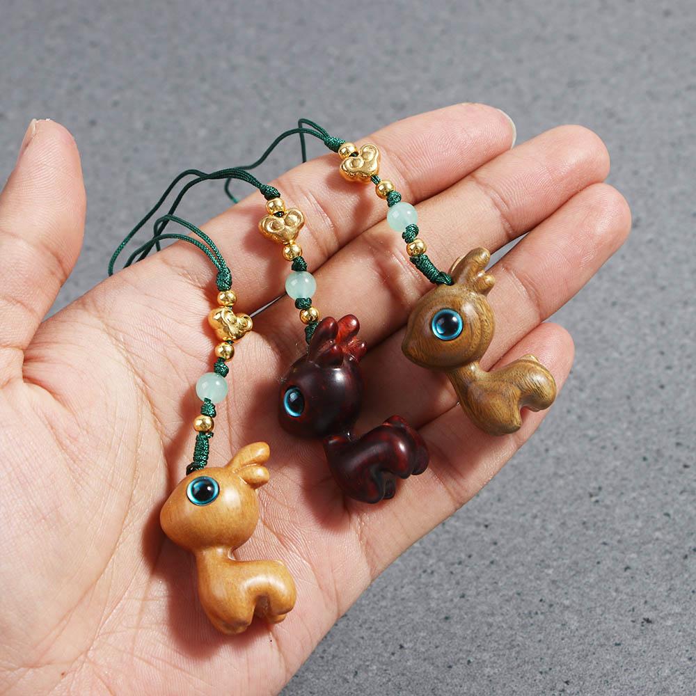 Chain Sandalwood Handmade Rope Deer Mobile Phone Wood Key Chain Chinese Style Key Ring Bag Pendant