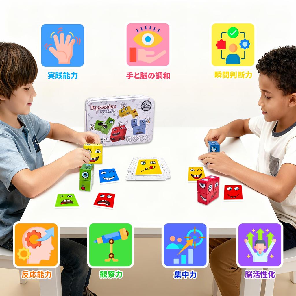 Facial Expression Building Educational Toy for Elementary School Brain Reaction Facial Expression Matching Montessori Puzzle Wooden Board Iron