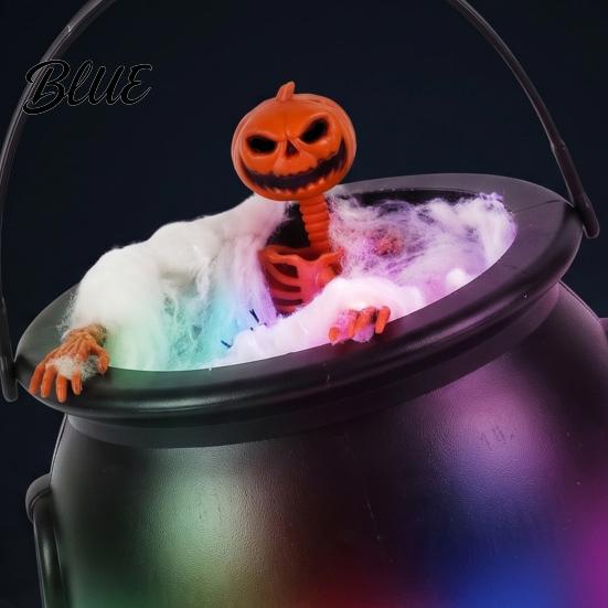 Indoor Halloween Scene Layout Cauldron Light, Color Changing Glowing Pumpkin Skull Hanging Window Display Ornaments Decor, Spooky Yard Prop for Party