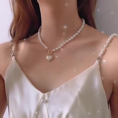 Pearl Necklace Pendant Necklace OT Buckle Clavicle Chain