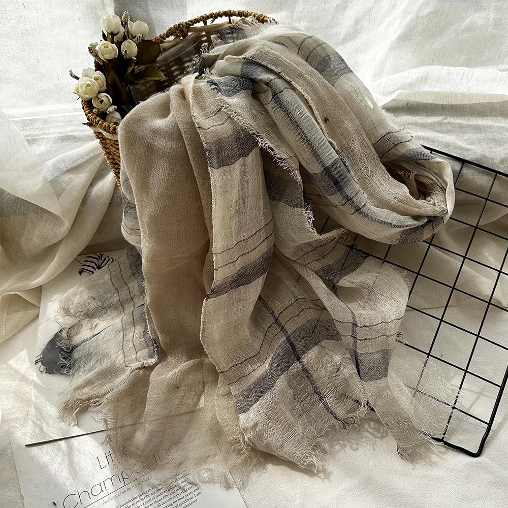 

Осенний клетчатый двухслойный льняной шарф для женщин - шаль из хлопка в ретро-британском стиле бежевый