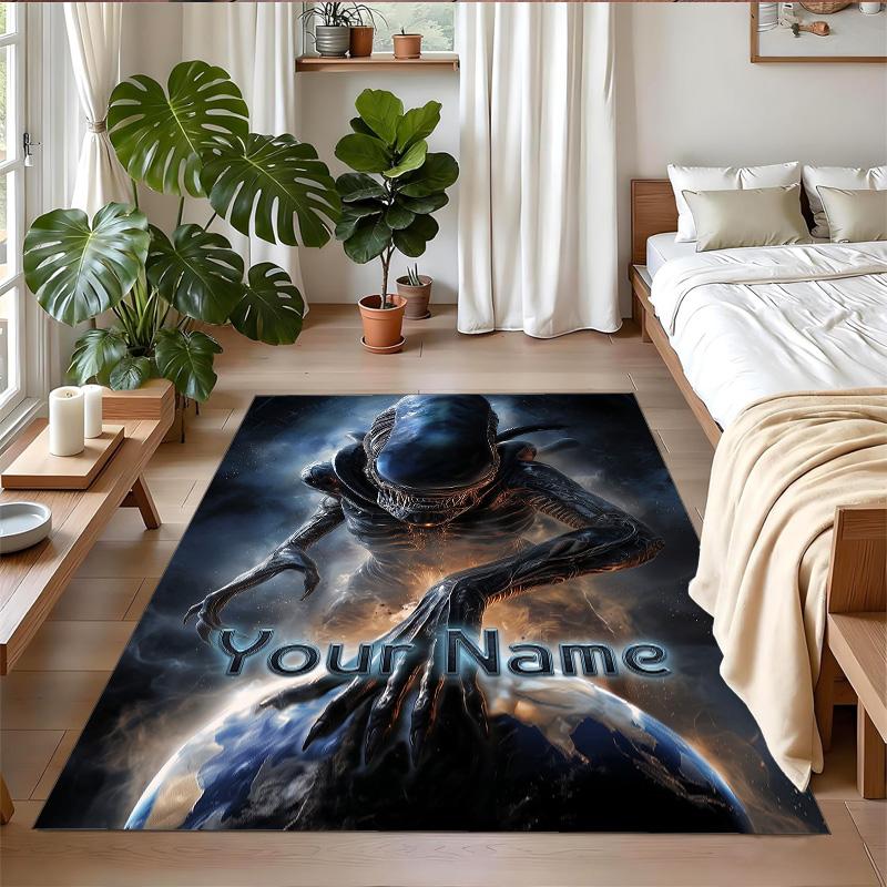 Crystal Velvet Rug Custom Name Text, Soft Non Slip Floor Mat Home DecorAlien Xenomorph