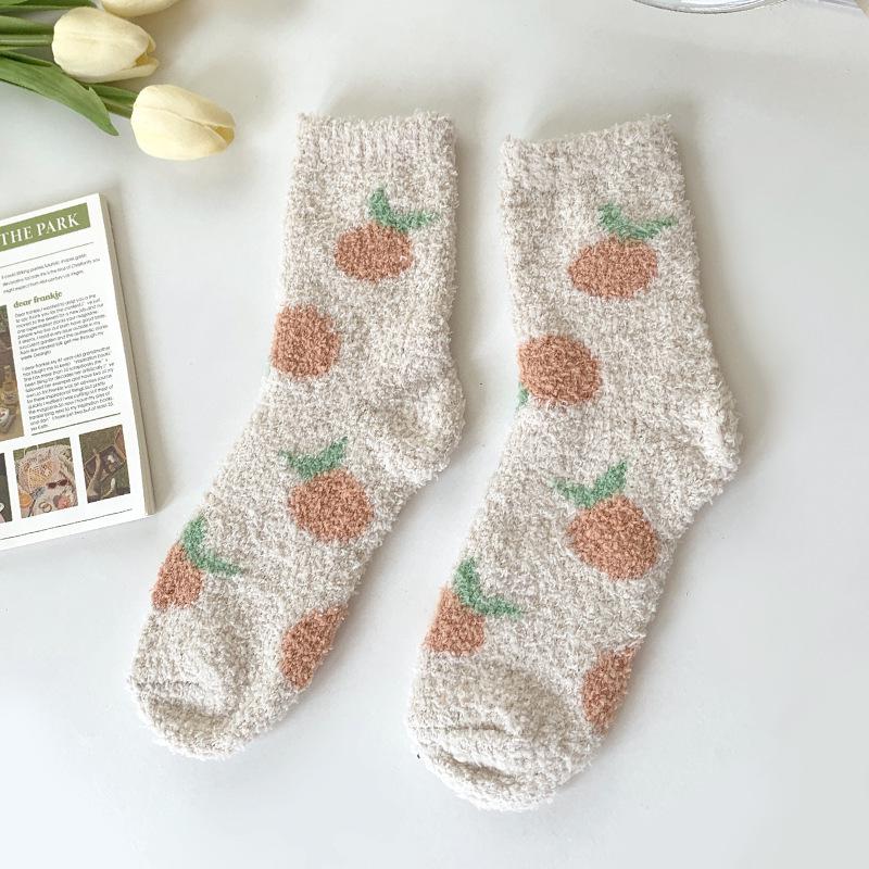 Women's Winter Coral Fleece Fruit Print Warm Sleep & Floor Socks
