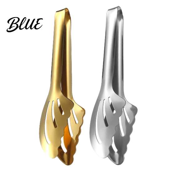 Long Handle Barbecue Serving with Tongs Steel Stainless Tongs Kitchen Buffet Food Non-Slip Grip for Grilling Hollow Out Grill