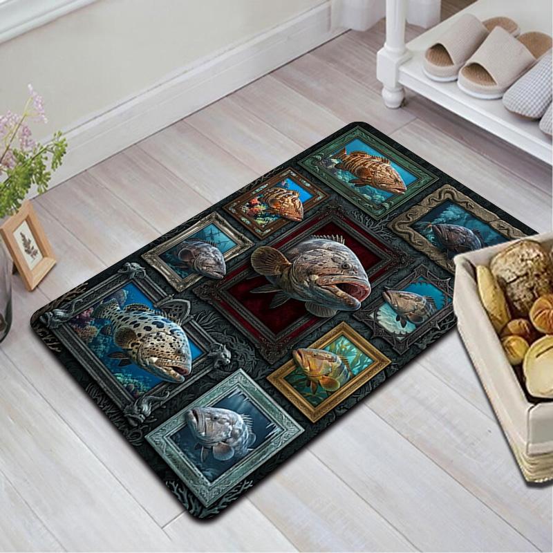 Ocean Fish Collage Pattern Rug Floor Mat for Living Room or Bedroom Soft and Comfortable Carpet a Gift for Birthday and Holiday.