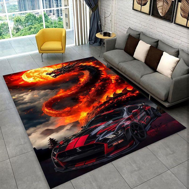 Tappeto Antiscivolo Retrò Auto da Corsa M-Mustang per Soggiorno, Camera da Letto, Sala Giochi, Tappeto Morbido Tappeto per Pavimento Decorazione Casa Tappeto Stanza dei Bambini
