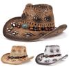 Wide Brim Western Cowboy Hat Solid Color Cowgirl Visor Cap Fashion Panama Cap  Travel