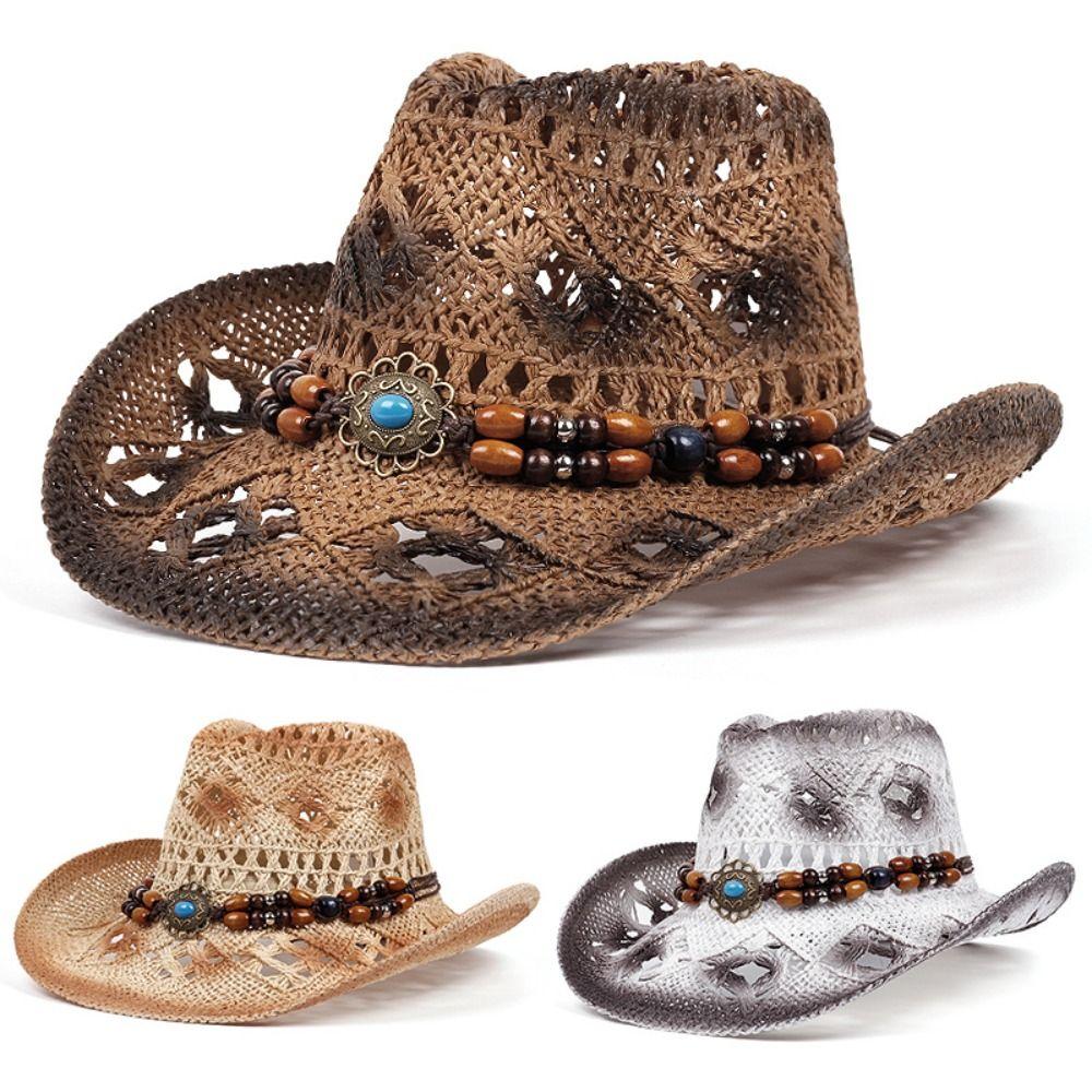 Wide Brim Western Cowboy Hat Solid Color Cowgirl Visor Cap Fashion Panama Cap  Travel