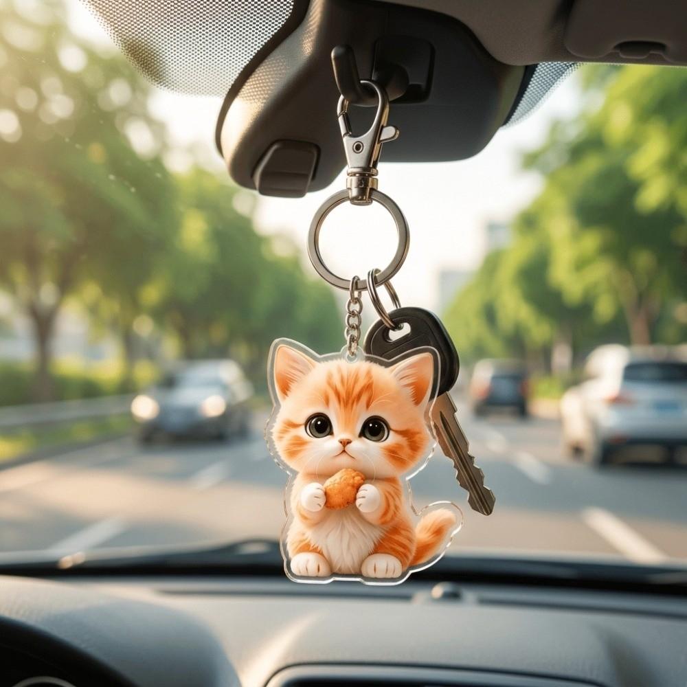 2D Flat Cat Keychain Cute Cartoon Key Ring Creative Kitten Hanging Ornaments  Bag Decoration