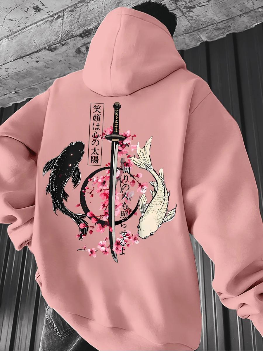 Men s Autumn and Winter Fashionable Printed Hooded Wool Sweatshirt Multifunctional Sports and Leisure Loose Oversized Hooded Top S