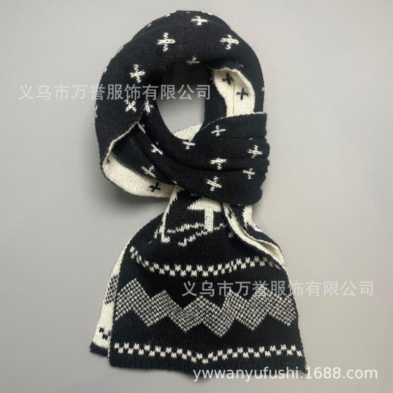 Christmas Scarf Women's Winter Senior Outdoor Street Red Versatile Jacquard Elk Warm Knitted Scarf