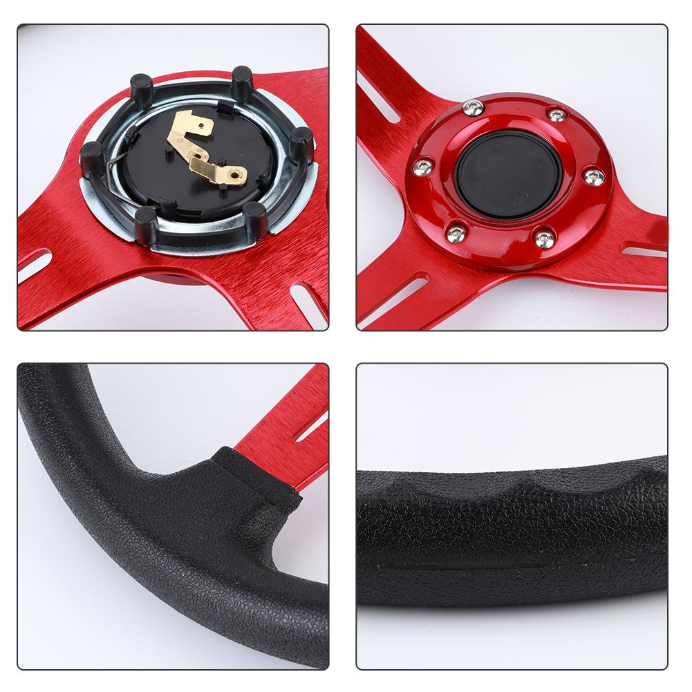 14in Universelles Auto Lenkrad PU Leder Aluminiumlegierung WHupenknopf ModifiziertRot