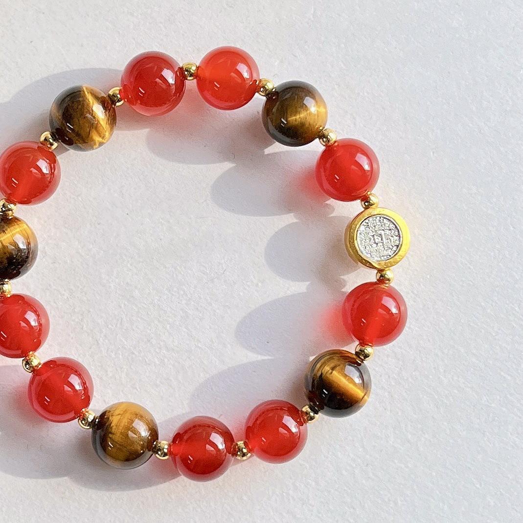 10Mm High Quality Natural Tiger S Eye Carnelian Agate Bracelet