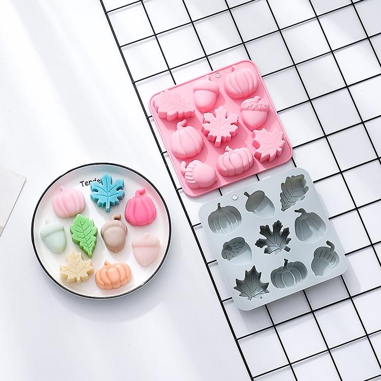 9-layer Silicone Mold For Chocolate Cake And Handmade Soap Autumn Harvest Theme With Oak Leaf Design