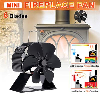 Mini 6 Blades Fireplace Fan Heat Powered Stove Fan Wood Log Burner Eco Quiet Hot Air Fan Heater Home Efficient Heat Distribute