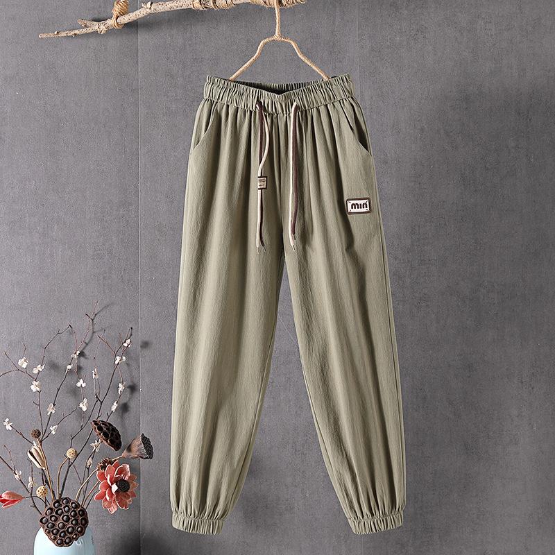 Summer Cotton Linen Harem Pencil Pants Women's Thin Elastic Loose Large Size Casual Capris