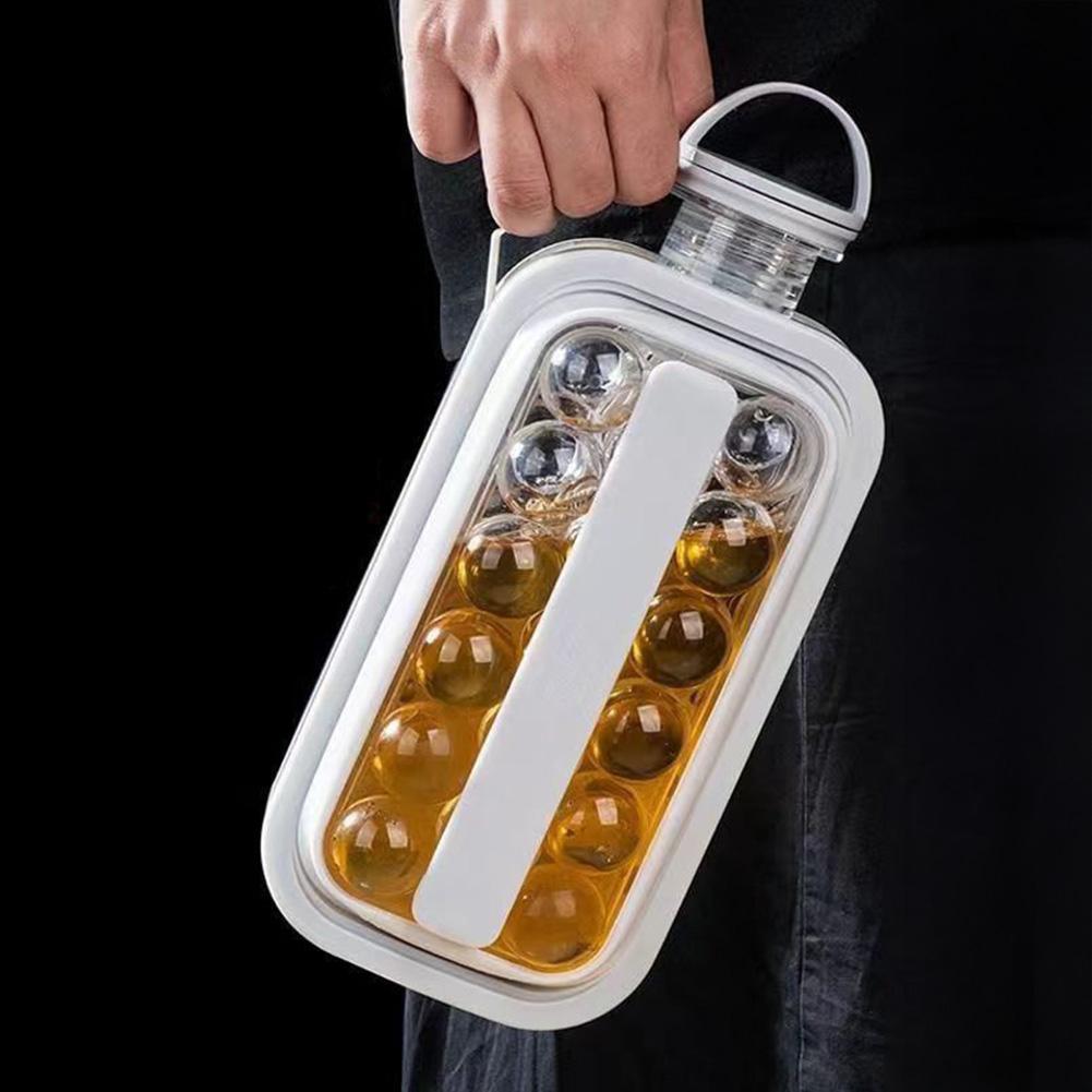 2 In 1 Folding Ice Maker Water Bottle Silicone Ice Cube Tray Ice Grid Mold Kawaii Bottle Camping/Office/Cocktail Essential Kitchen Tools