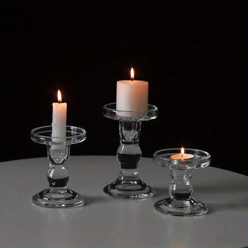 6pc French Roman Pillar Glass Candle Holders Elegant Tabletop Decor for Home Kitchen Dining Living Room Candle Holder Decoration
