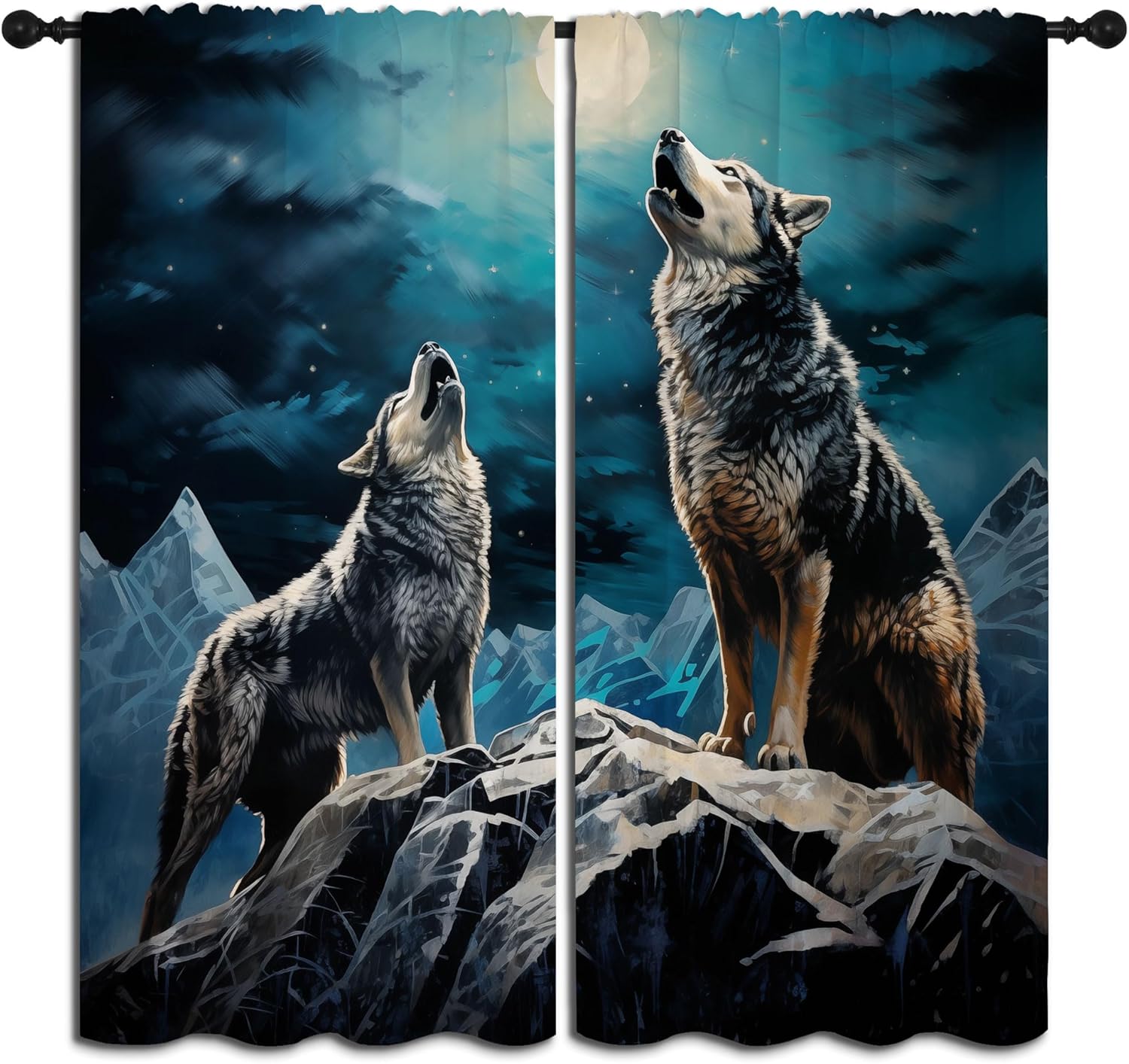 

Pocket Curtains Boy Girl Bedroom Forest Wild Animals Fantasy Starry Night View Thermal Insulated Home Window Drapes Curtain Light Blocking Polyester W100*H130(CM)-Hooks&2PCS