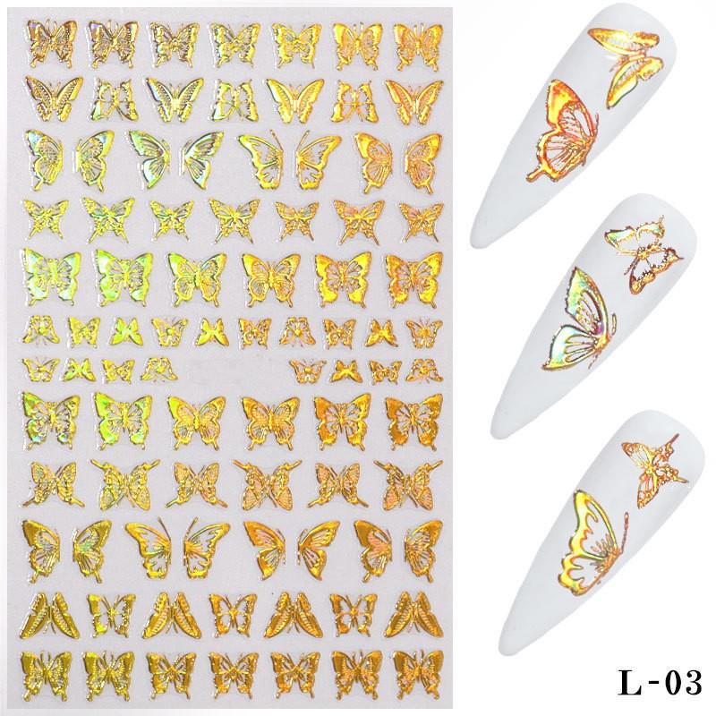 3D Reliefblumen Nagelsticker Kleines Muster Nagelkunst Aufkleber Laser Schmetterling Zubehör Klebeaufkleber DIY Dekorationsaufkleber