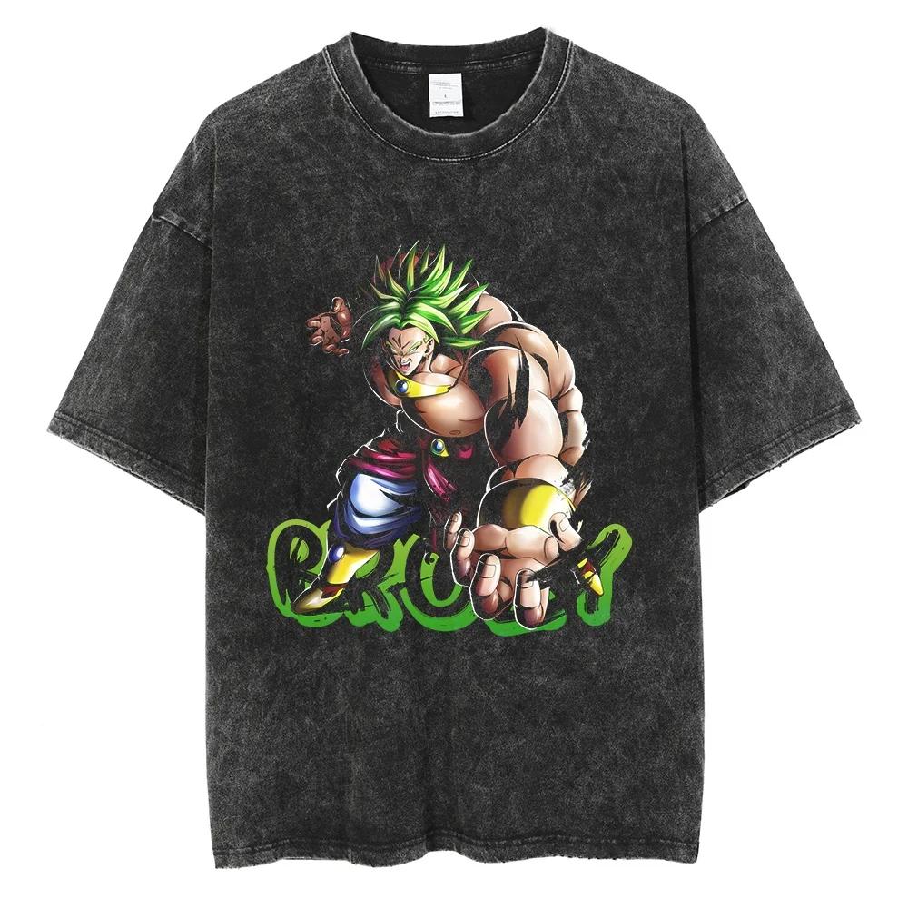 Dragon Ball Cartoon Pattern Cotton T-shirt Version Cotton Summer Black Washed T-shirt Men's Style