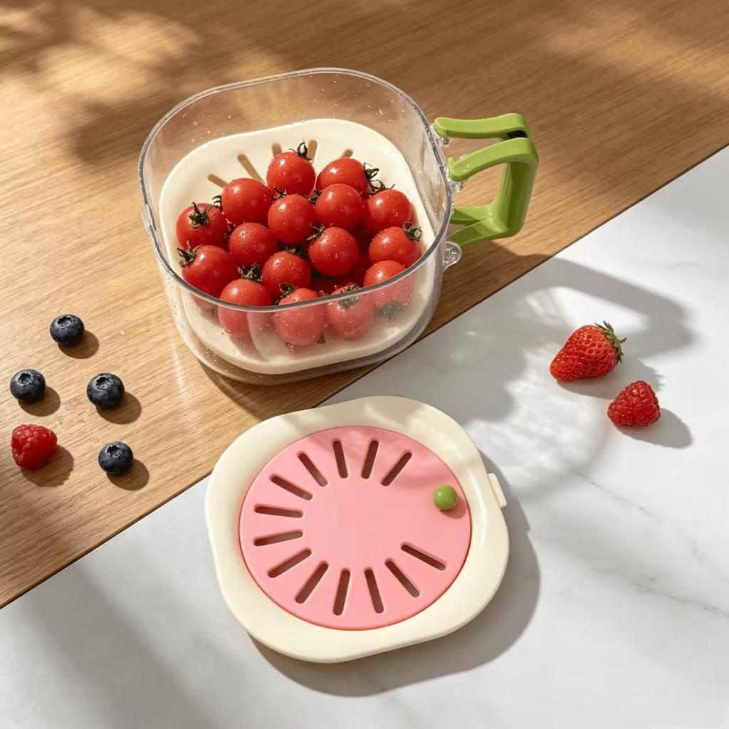 Multifunctional Kitchen Drain Basket With Lid And Handle Fruit Vegetable Washing Colander Food Storage Container Portable Kitchen Organizer
