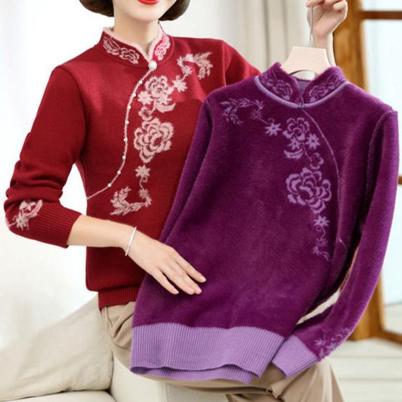 Herbst Winter Damen Nerzfleece Pullover Locker Übergröße Pullover Bestickt Pullover Fleece Verdickt Beflockt Strickoberteile