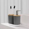 Ensemble de salle de bain en bois de bambou: Comprend Bouteilles, Brosse de Toilette, Porte-Brosse à Dents, Poubelle - 3 Pièces.