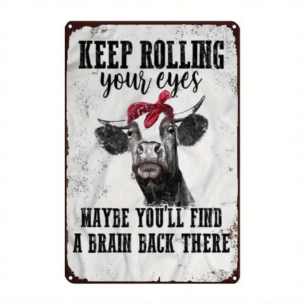 Funny Metal Cow Sign 12x8 Inch Farmhouse Wall Art for Kitchen Bathroom Decor Ironic Housewarming Gift 20x30cm