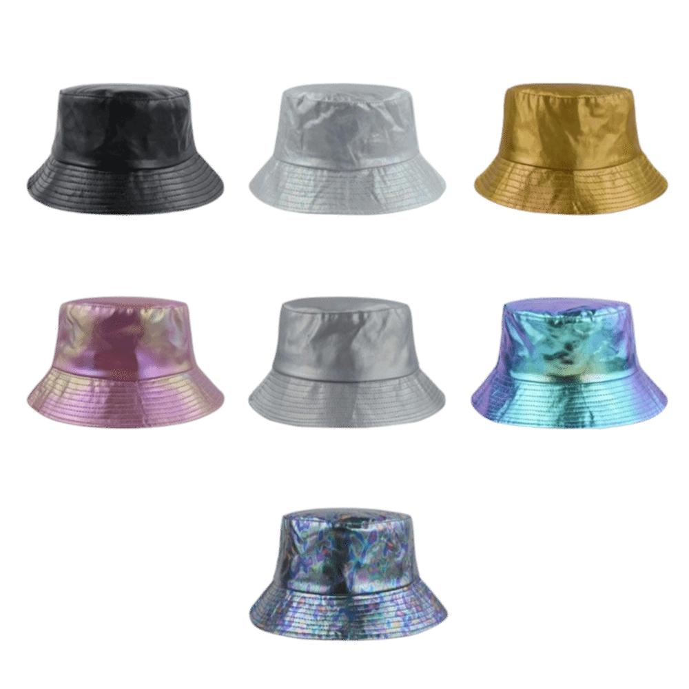 Leder Leuchtender Eimerhut Einseitig Glänzend Sonnenhut Laser Regenbogen Fischerhut Outdoor Reisen