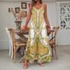 Women's V Neck Sleeveless Printed Maxi Dress High Waist Bohemian Casual Long Dress