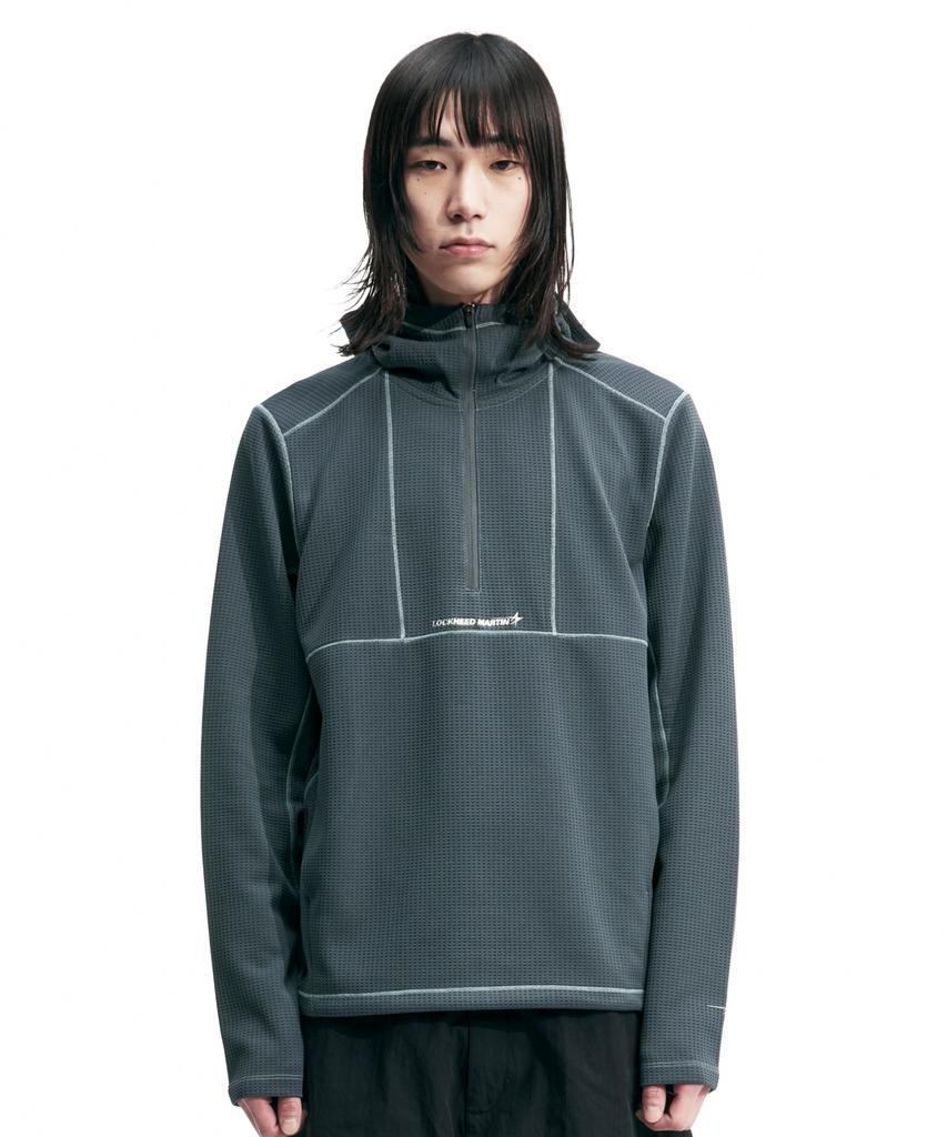 Half Zip Mesh Hoodie Pullover (Charcoal)