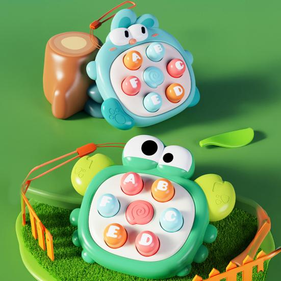 Animal Push Button Game Console with Lanyard Cartoon Rabbit Crab Duck Press Button Game Machine Toddler Educational Finger Clicker Fidget
