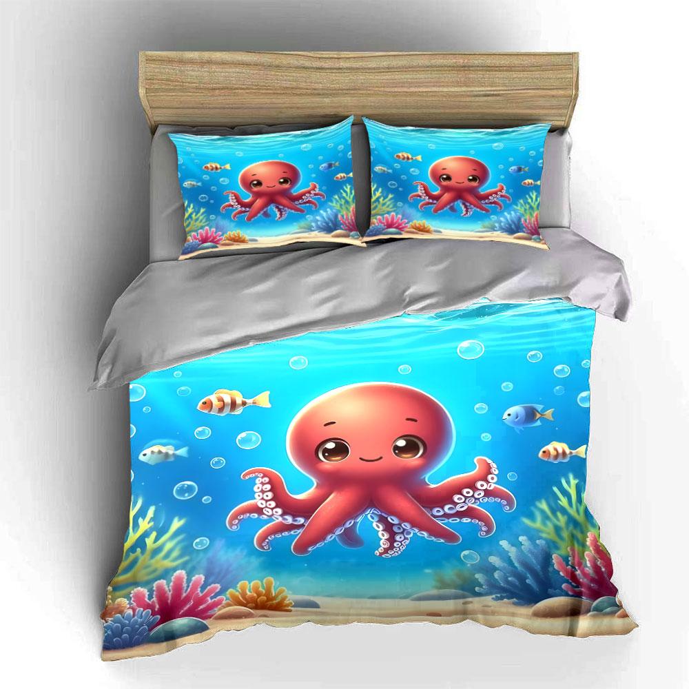 "Cheerful Underwater Octopus Dreams" Bedding Sets Duvet Covers Pillowcases(1* Duvet Cover 2* Pillowcases Without Duvet Insert)